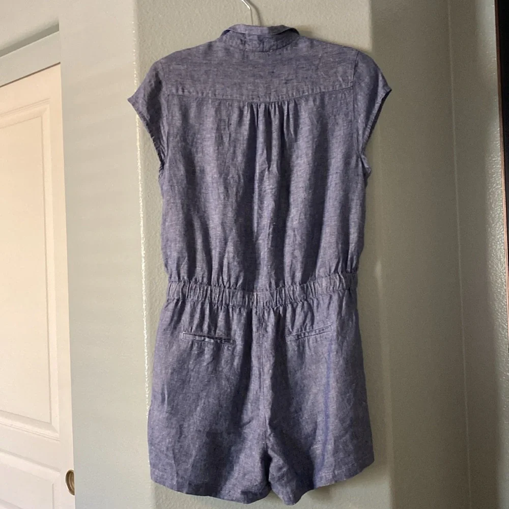 Blue linen denim look romper - Picture 3 of 5